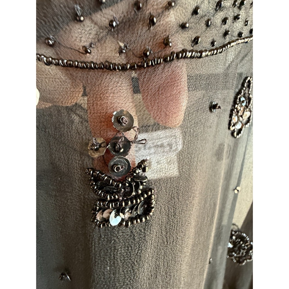 Vintage Stenay Silk Beaded Top Sheer Overlay With Sheer Open Sleeves Elegant - Picture 5 of 16